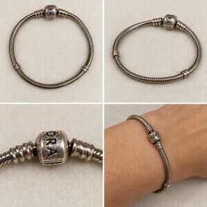 Pandora Moments Snake Chain Charm Bracelet Silver Barrel Clasp Womens